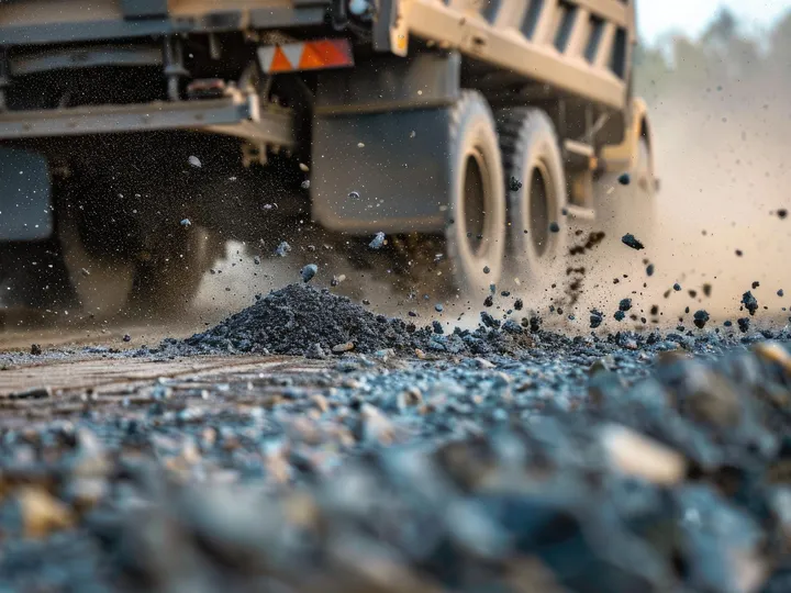 Gravel being spread on a rural driveway
