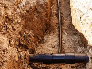 Water line laid in an open trench